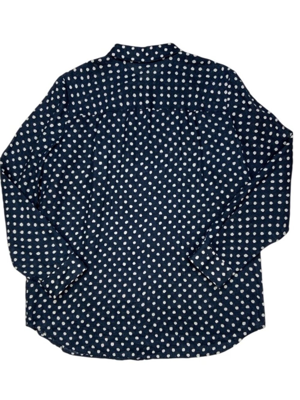 Lafayette 148 NY Linen Button Front Shirt L Blue Polka Dot Natural Fiber - Picture 14 of 15